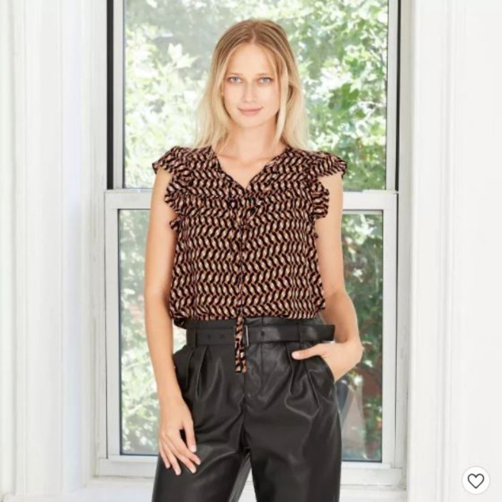 Who What Wear Top Blouse Trellis Geo XL